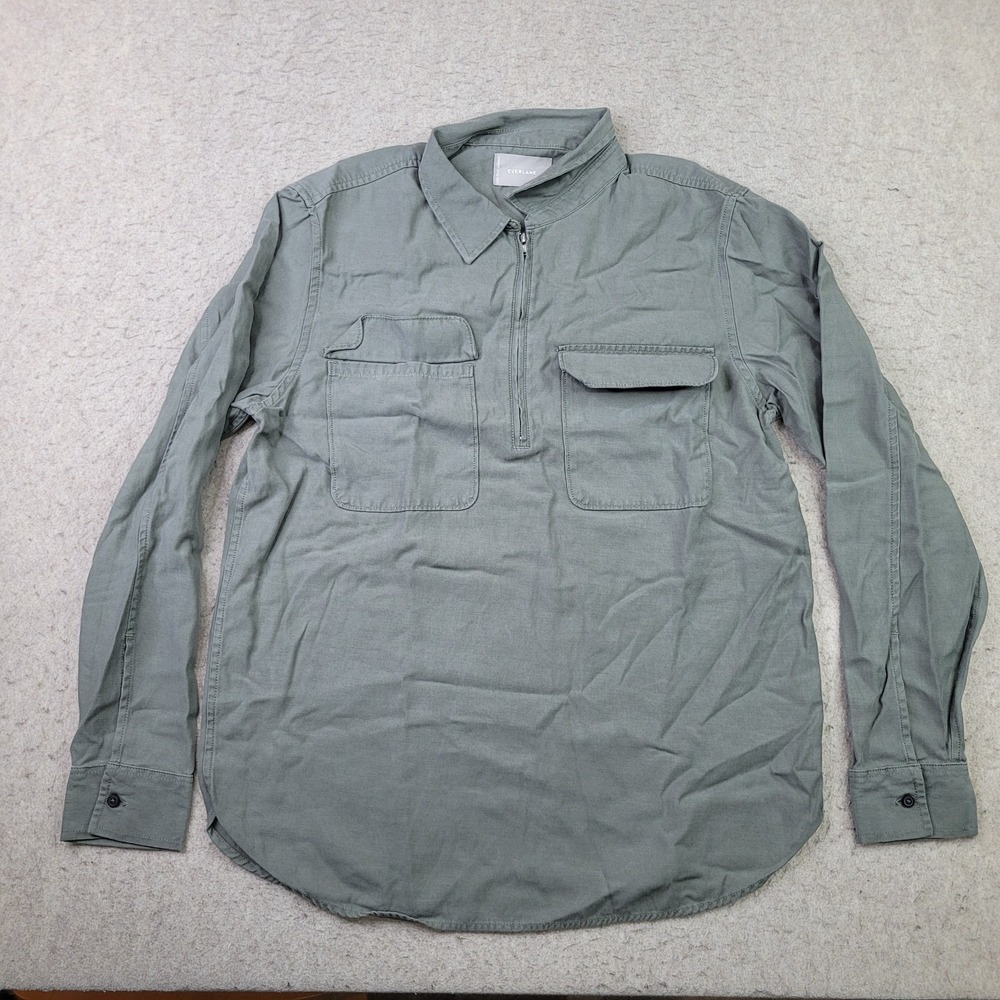 Everlane Womens M Olive Green Tencel‎ Cotton Quarter Zip Utility Pullover Shirt